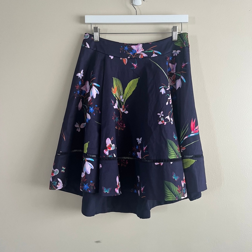 Ted Baker Staycee Tropical Oasis Floral Skater Skirt Navy US 8